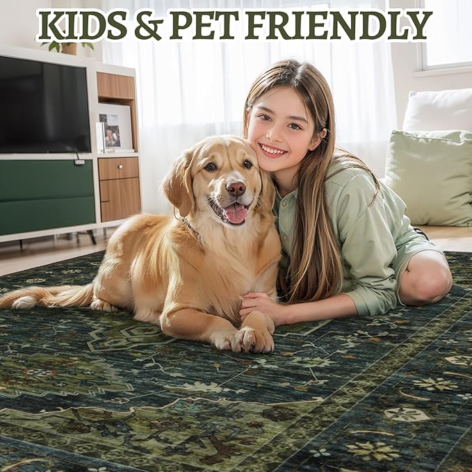 Tangsoo Washable Entryway Rugs Vintage Olive Green Rug 2x3 Non Slip Small Area - Image 8