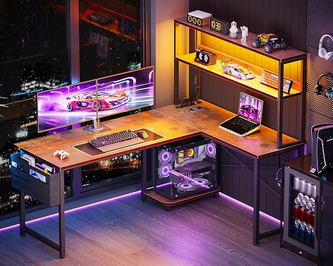 ODK 53 Inch L Shaped Desk with LED Lighting, Reversible Gaming Desk with Power - Image 2