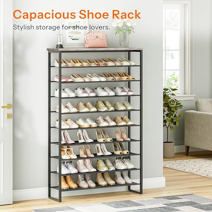 HOOBRO 10-Tier Shoe Rack, 39.4" L Shoe Storage Organizer, Large Capacity Shoe - Image 4