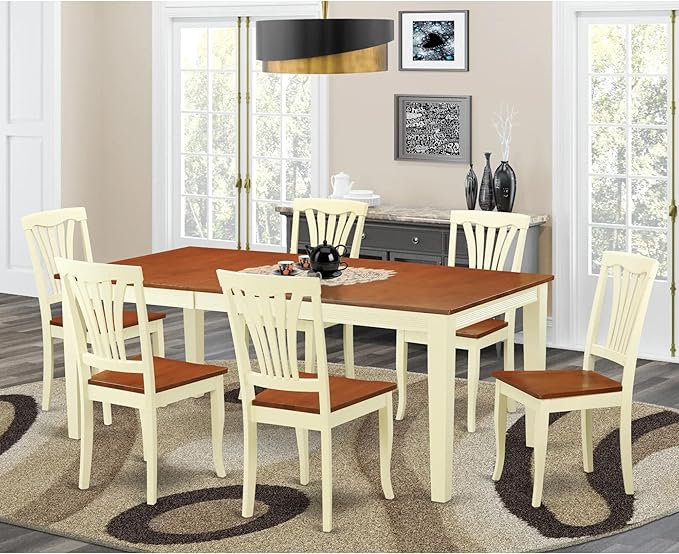 East West Furniture QUAV7-WHI-W 7 Piece Dining Table Set Consist of a Rectangle - Image 2