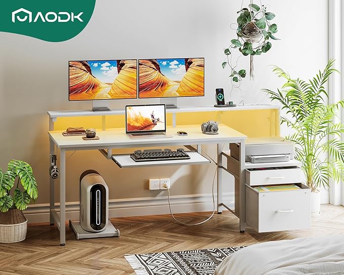 AODK Computer Desk with Drawers and Keyboard Tray, Reversible Study Work Desk - Image 2