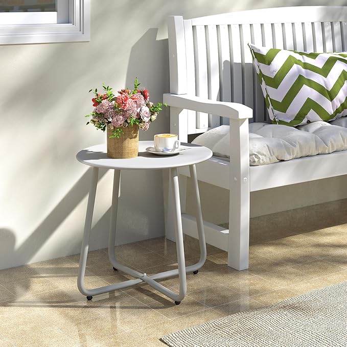 HollyHOME Round Metal Side Table, Rust-Resistant Patio Small Plant Stand - Image 2