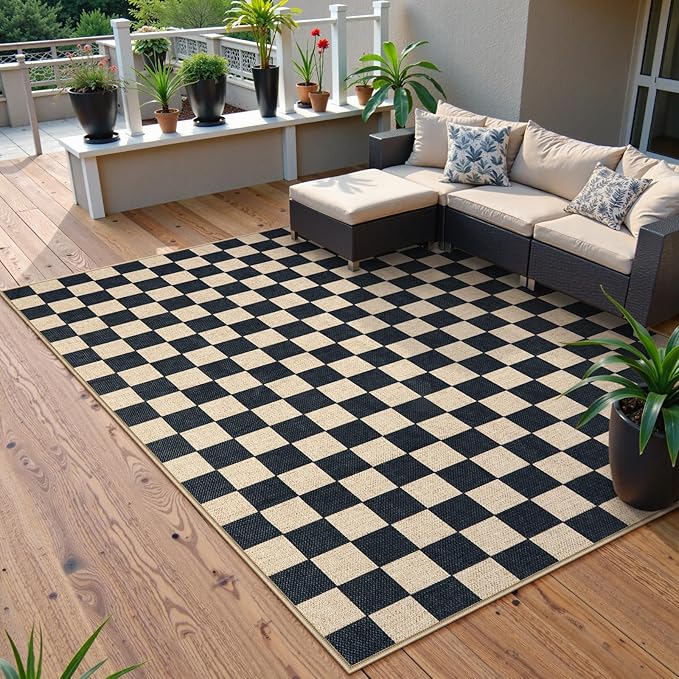 Lahome Checkered Easy Jute Outdoor Rug, 5x7 Farmhouse Rugs - Image 6