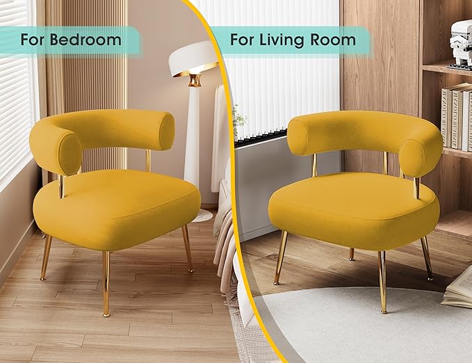 Modern Velvet Accent Chair, Round Upholstered Barrel Armchair - Image 4