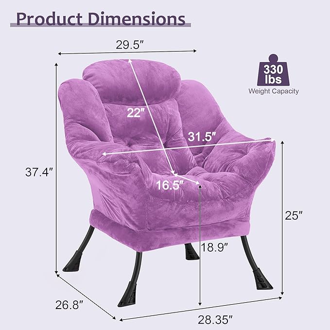 Fabric Lazy Chair for Adults, Oversized Upholstered Sofa Chair, Plush Comfy - Image 3