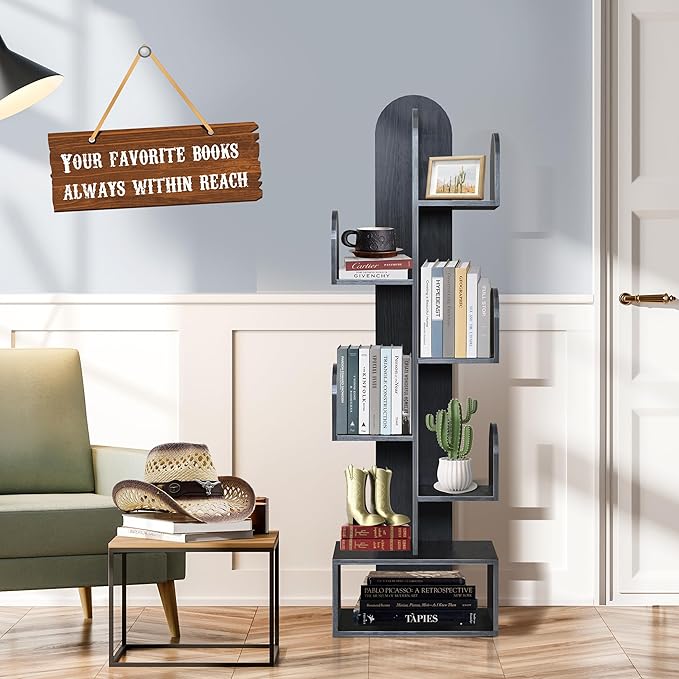 Cactus Tree Bookshelf, 5-Tier Wood 50" Tall Book Corner Storage Rack - Image 2