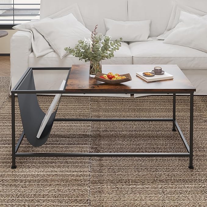 SENIG Brown Rectangle Wood and Metal Coffee Table - Image 2
