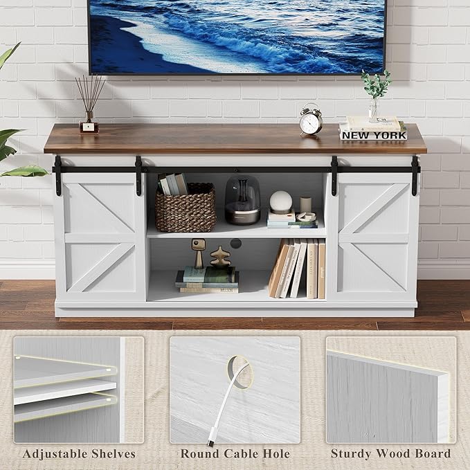 YESHOMY Farmhouse TV Stand for Televisions up to 65 Inches, Sliding Barn Doors - Image 6