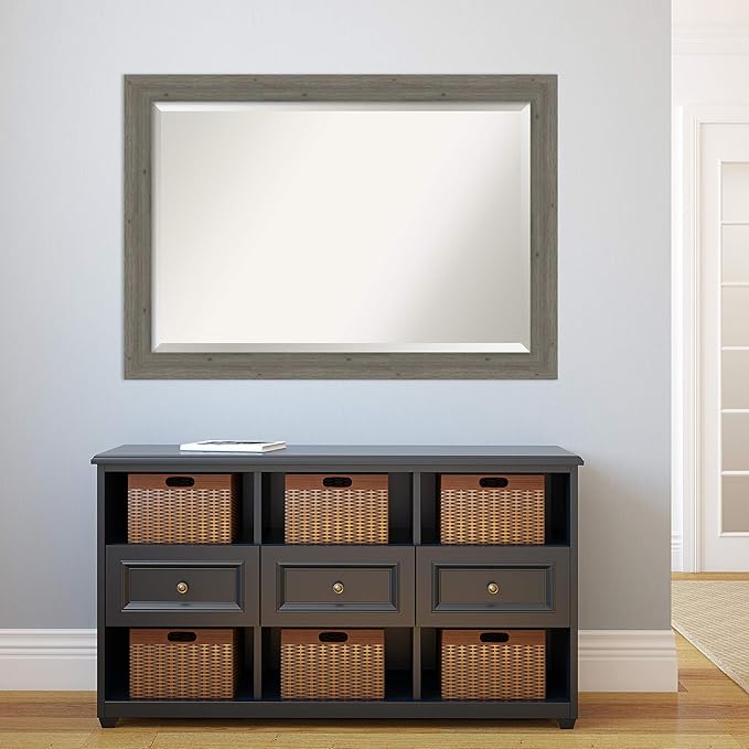 Amanti Art Grey Wall Mirror 29x41 Fencepost Grey Narrow Rectangle Bathroom - Image 6