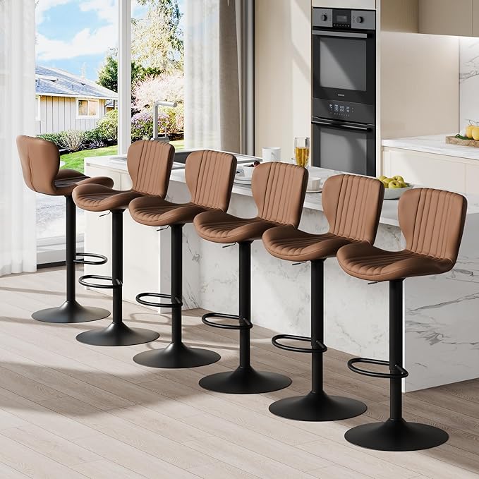 Shintenchi Bar Stools Set of 6 Modern Swivel Bar Chairs, Counter Height Faux by Shintenchi