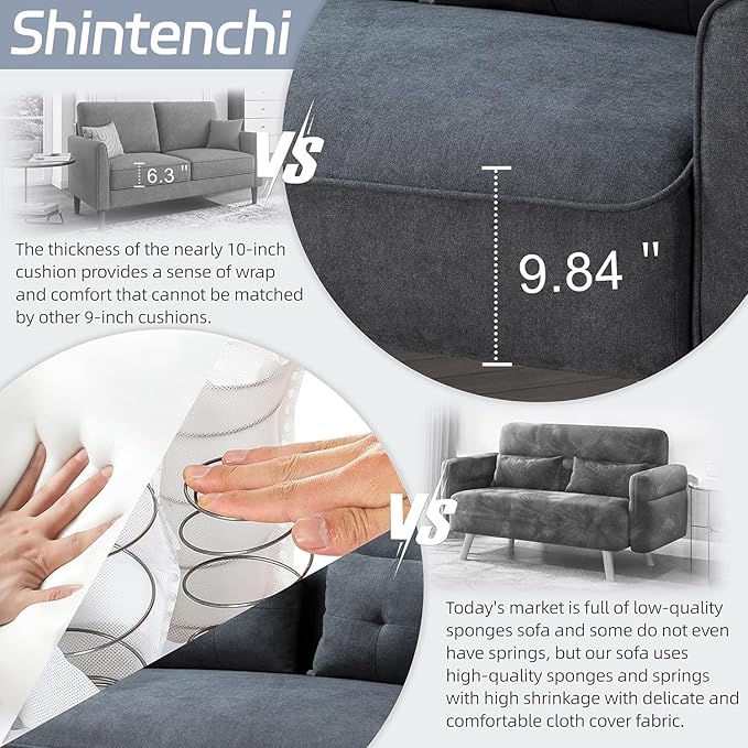 Shintenchi Small Modern Loveseat Couch Sofa, Mid Century Fabric Upholstered - Image 4