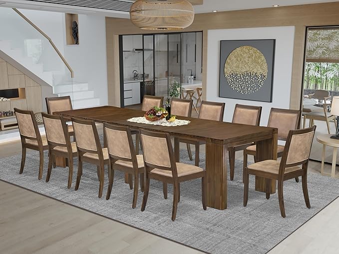 X12X2-008-28 - 13-Pc Dining Room Table Set includes an Extendable Rectangle by LuxebyEastWestFurniture