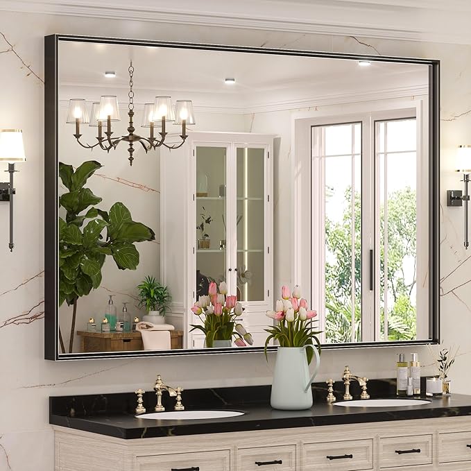 Keonjinn Black Mirror for Bathroom 60 x 40 Inch Rectangular Wall Mirror Large by Keonjinn