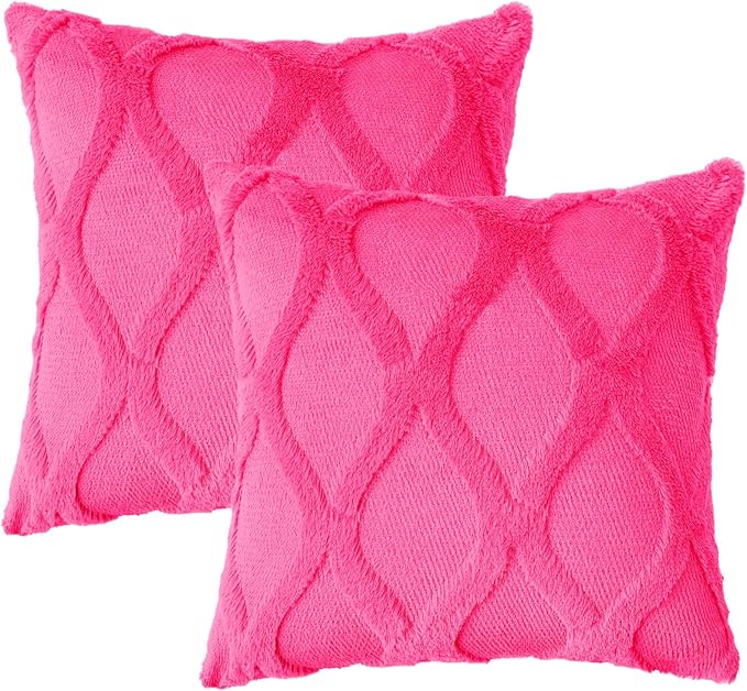 decorUhome Throw Pillow Covers 24x24 Inch Set of 2, Soft Plush Faux Fur Wool - Image 7