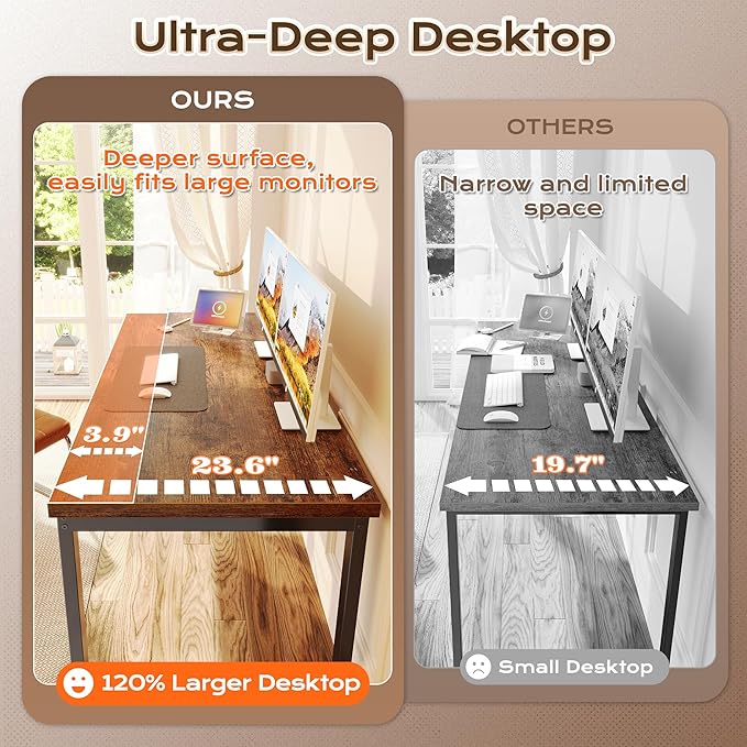 Huuger 55 x 24 inch Desk with Power Outlets & USB-C, Deeper & Thicker Desktop - Image 7