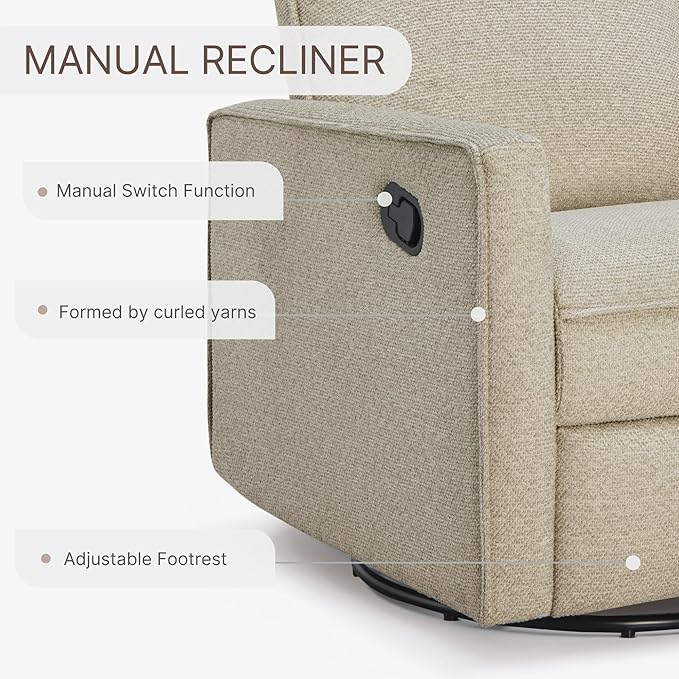 Upholstered Recliner Swivel Glider Nursery Chair Reclining Performance Fabric - Image 5