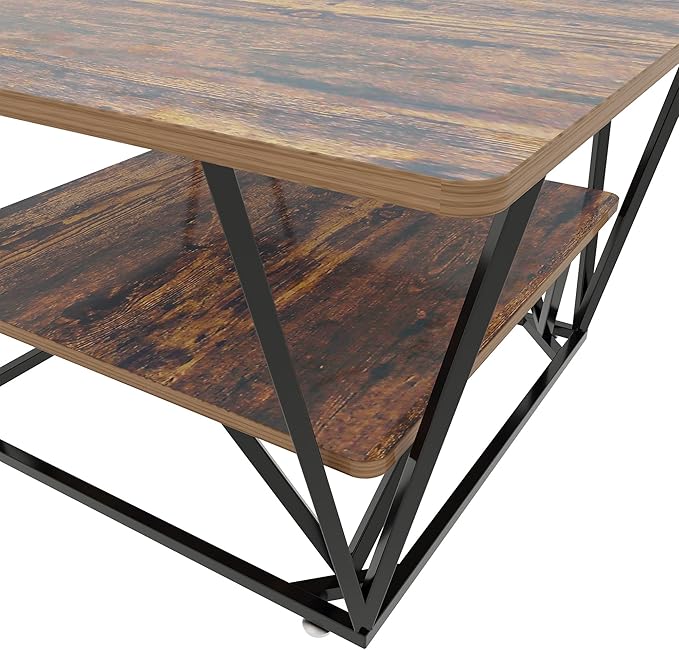 Elephance Square Coffee Table for Living Room, Modern 31.5" Two-Tier Caramel - Image 5
