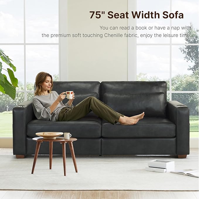 89" Sofa Couch for Living Room Faux Leather Upholstered Couch - Image 3