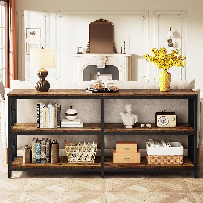 LITTLE TREE Console Table with Storage Shelves, 70.9" Industrial 3-Tier Sofa - Image 5
