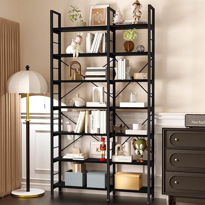 7-Tier Corner Bookshelf, Reversible Wooden Shelves, Industrial Bookcase - Image 8