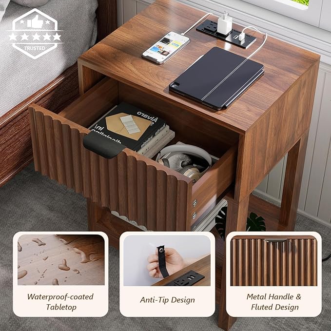 Night Stand Set 2, Fluted Nightstand - Image 3