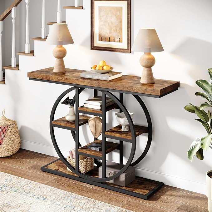 41" Console Table for Entryway, 4-Tier Industrial Narrow Wood Sofa Accent Tables - Image 3