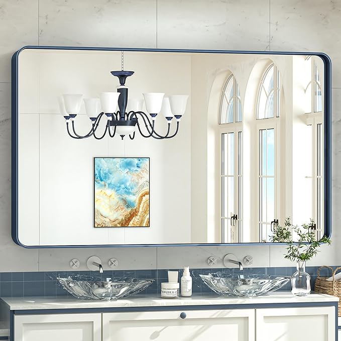 TokeShimi 60 x 36 Inch Blue Bathroom Vanity Mirror by RefinedBathroomAccessories