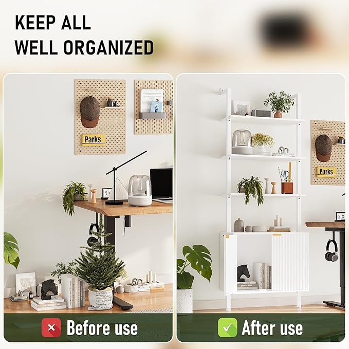 74" Tall Bookshelf with Storage Cabinet, Modern Ladder Shelf with Wood and - Image 5
