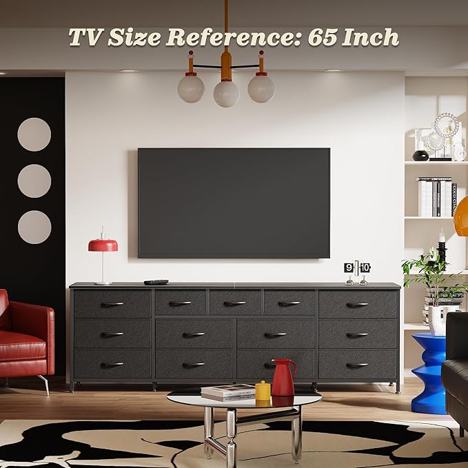 Huuger 70 Inch Black Dresser for Bedroom, TV Stand for 65, 80 Inch TV, 13 - Image 2