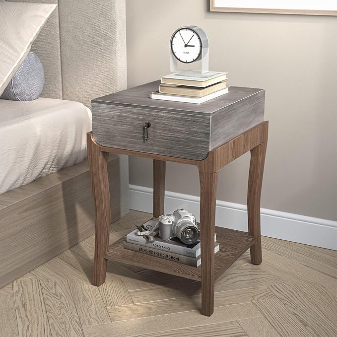 COSIEST Set of 2 Rustic Nightstand, 2-Tier Farmhouse Bedside Table, Wood Accent - Image 2