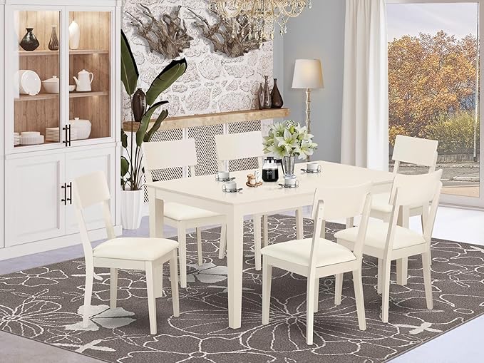 East West Furniture CAAD7-LWH-LC 7 Piece Dining Table Set Consist of a - Image 2
