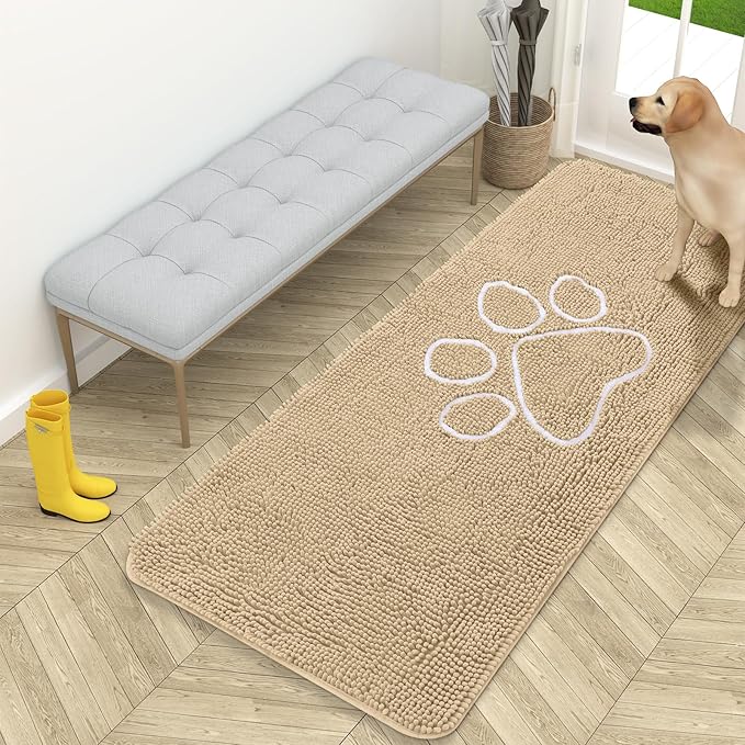 OLANLY Door Mat for Muddy Dog Paws 59x24, Ultra Absorbent Chenille Mud Doormat by OLANLY