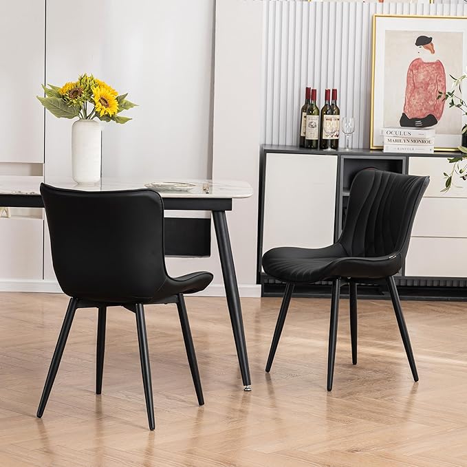 Kidol & Shellder Black Dining Chairs Set of 2, Faux Leather Upholstered Mid - Image 7
