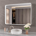 White Bathroom Mirror 40x32 Inch, Rounded Rectangle Matte Bathroom Vanity Mirror by JISOSO