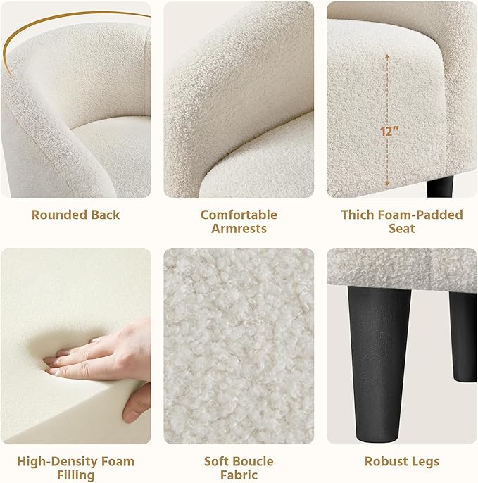 Yaheetech Accent Barrel Chair, Boucle Fabric Club Chair, Furry Sherpa Elegant - Image 9