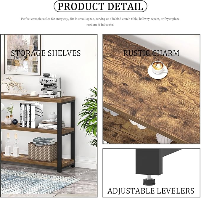 EXCEFUR Industrial Sofa Console Table, Entryway Table - Image 6