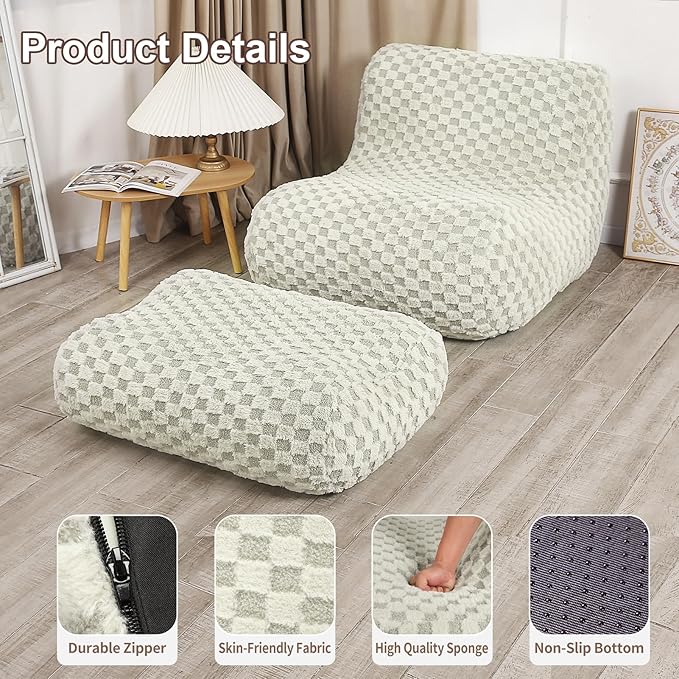 Bean Bag Chair with Footstool, Comfy Reading Sofa Chair - Image 3