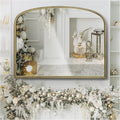 36"X28" Arched Wall Mirror for Fireplace Mantel, Vintage Gold Metal Beaded by Wemily
