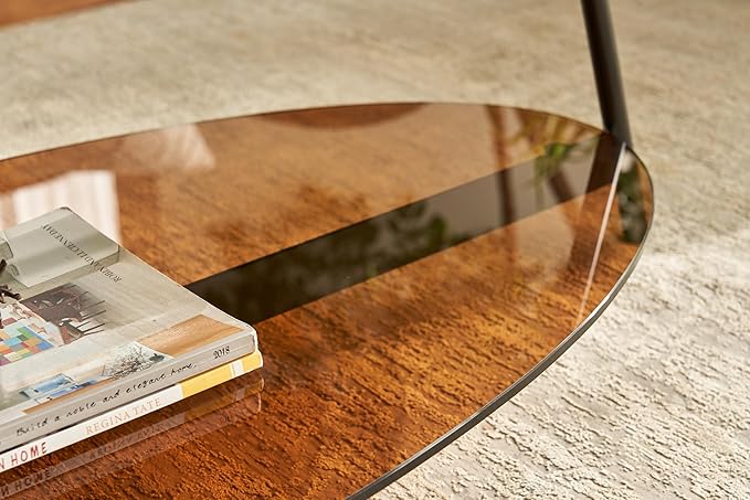 Shrine Glass Coffee Table, Glass and Wood Table, 43.3" D x 21.6" W x 15.7" H - Image 7