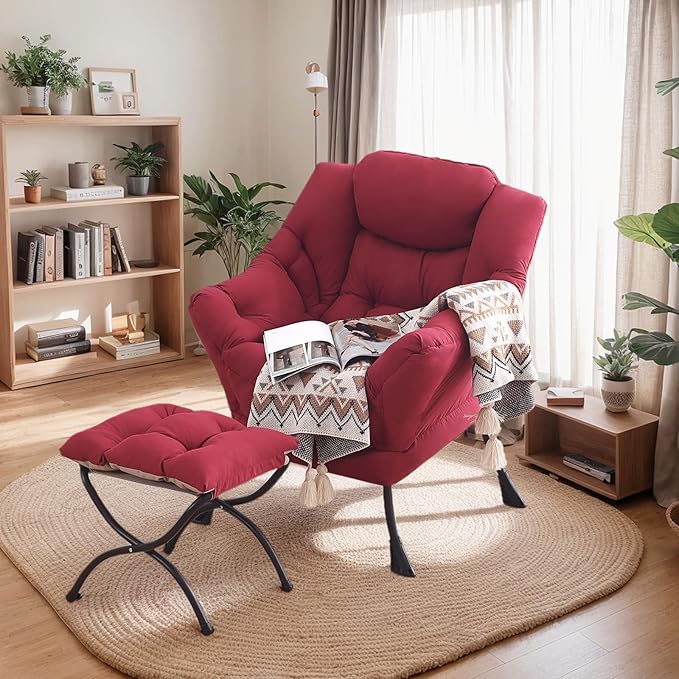 Lazy Chair with Ottoman, Large Modern Lounge Accent Chair with Armrests and - Image 2