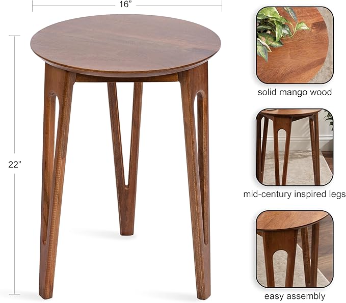 Kate and Laurel Kershaw Mid-Century Modern Round Side Table, Walnut Brown - Image 3