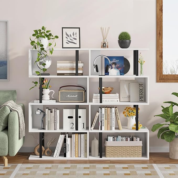 Yusong Geometric Bookcase, S Shaped Bookshelf 4-Tier Book Shelves - Image 4