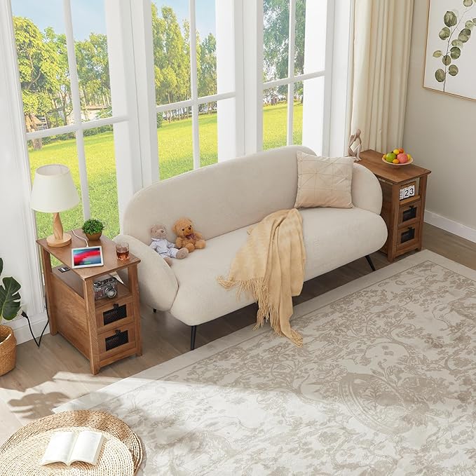 Farmhouse XXL End Table with Charging Station, Narrow Side Table with USB Ports - Image 5