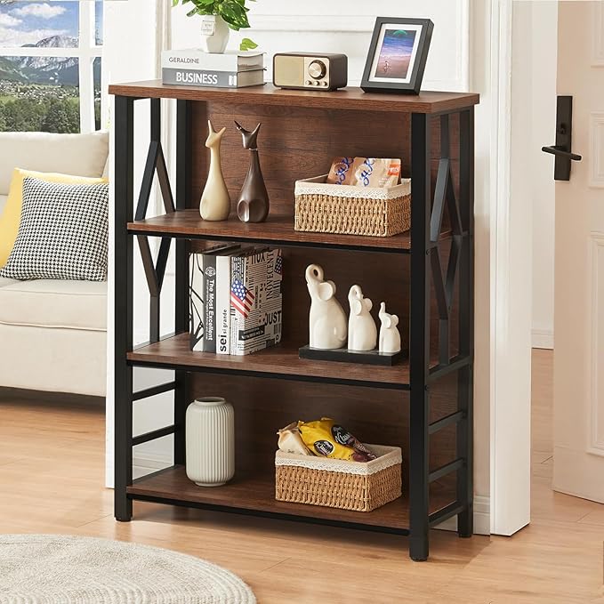 HOMISSUE Bookshelf, 4-Tier Rustic Short Bookshelf, Industrial Shelf Bookcase - Image 3