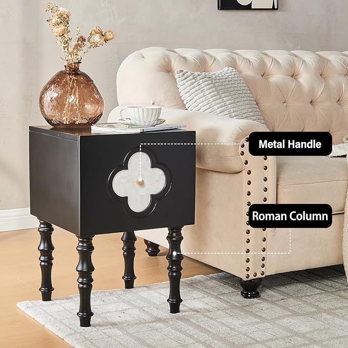 CozyDH Black Nightstand with Storage 23", Mid Century Modern Solid Wood End - Image 7