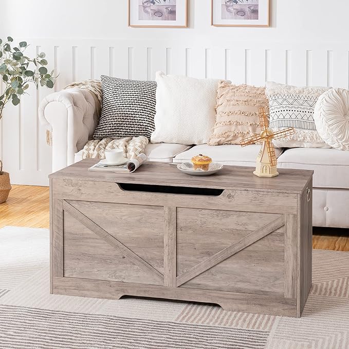 HOOBRO Storage Bench, 43.3” Retro Wooden Storage Chest - Image 4