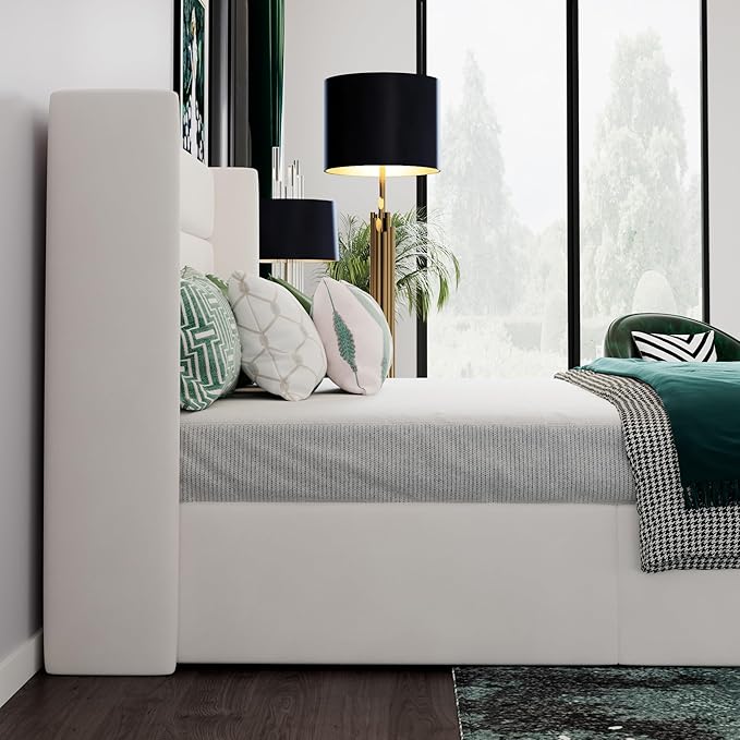 SHA CERLIN Queen Size Lift Up Storage Bed/Velvet Upholstered/Modern Wingback - Image 7