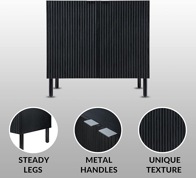 Sango Merk 2-Door Cabinet, Modern Black Storage Cabinet - Image 6