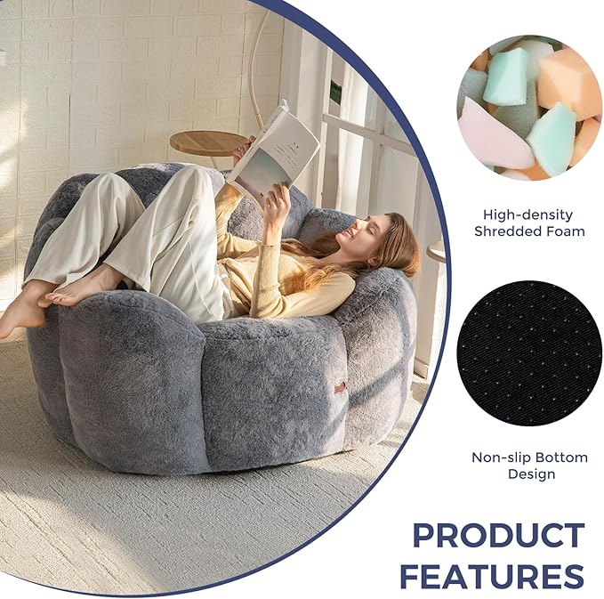 MAXYOYO Bean Bag Chair for Adults, Floral Shaped Bean Bag Sofa, Ultra Soft Faux - Image 7