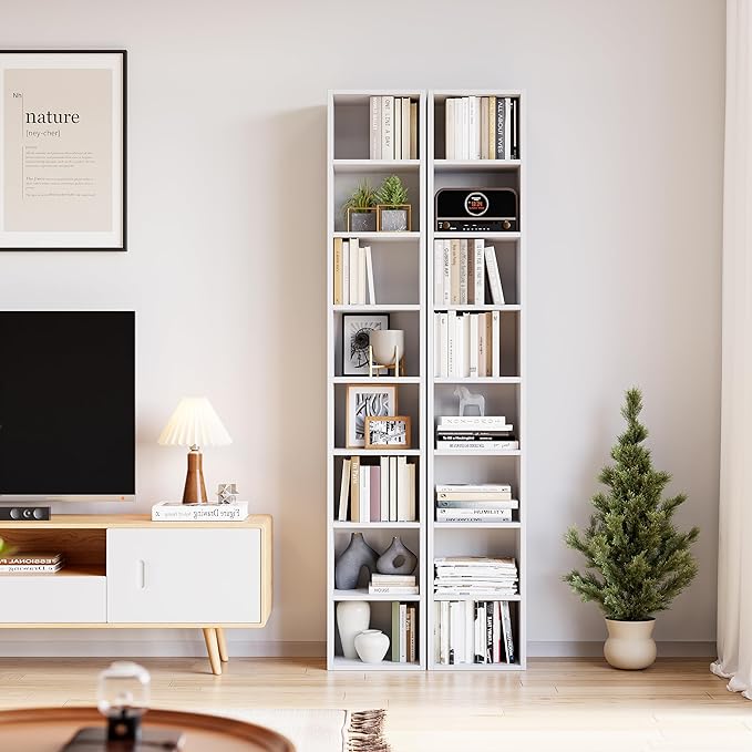 Bamjoy 71 Inches Tall Narrow Bookshelf, 8-Tier CD DVD Slim Media Tower Rack - Image 5